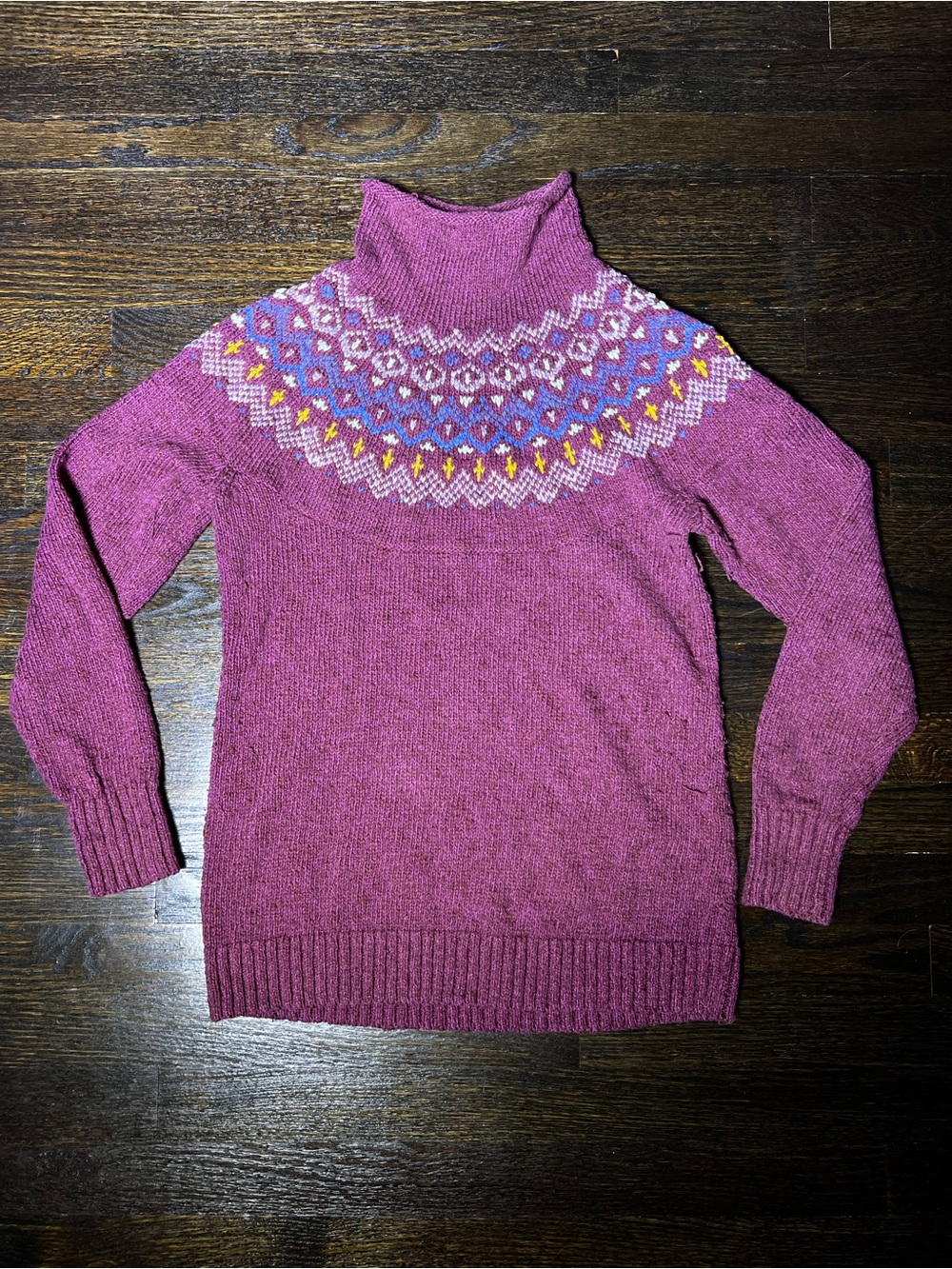L.L. Bean Purple Fair Isle Knit Roll Neck Sweater Cotton Outdoor Nordic